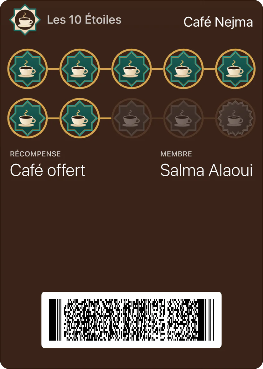 A loyalty card, as it appears in Apple Wallet